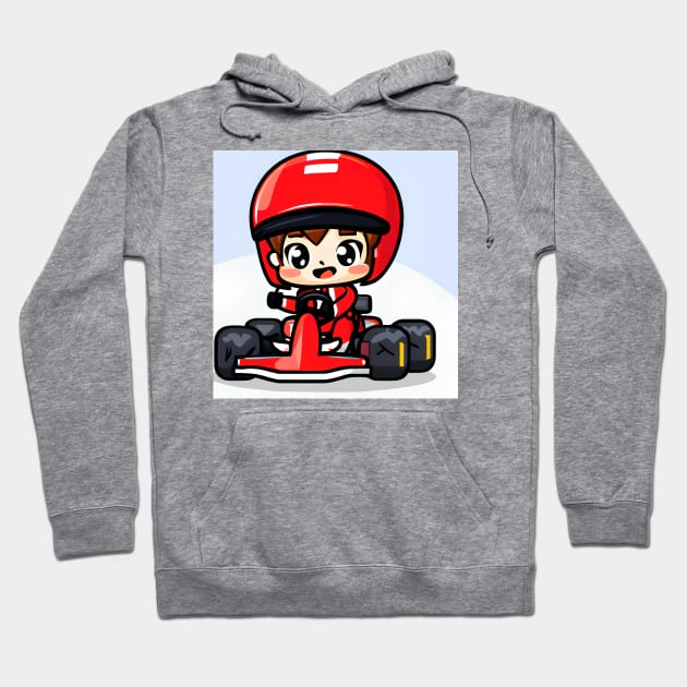 A Go-kart with a Boy in Red Racing Overalls in Kawaii Chibi style Hoodie by Elmsleigh Designs